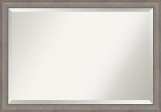 Amanti Art Grey Wall Mirror 28x40 Greywash Rectangle Bathroom Mirror for Wall Decor Living Room, Large Country Rustic Wood Frame, Hangs Horizonally and Vertically, Bathroom Decor, Beveled Edge