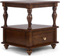 Traditional Square End Table with 1 Drawer and 2 Hidden Compartments for Living Room, 2-Tier Couch Side Table with Storage Shelves for Small Spaces, Solid Wood Nightstand for Bedroom, Walnut