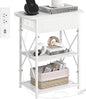 Narrow Side Table with Charging Station, End Table with 3 USB Ports and 2 AC Outlets, Flip Top End Table with Storage, White Side Tables Living Room, Nightstand with Drawer for Bedroom