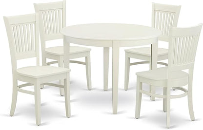 East West Furniture BOVA5-LWH-W 5 Piece Dining Room Furniture Set Includes a Round Kitchen Table and 4 Dining Chairs, 42x42 Inch, Linen White