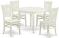 East West Furniture BOVA5-LWH-W 5 Piece Dining Room Furniture Set Includes a Round Kitchen Table and 4 Dining Chairs, 42x42 Inch, Linen White
