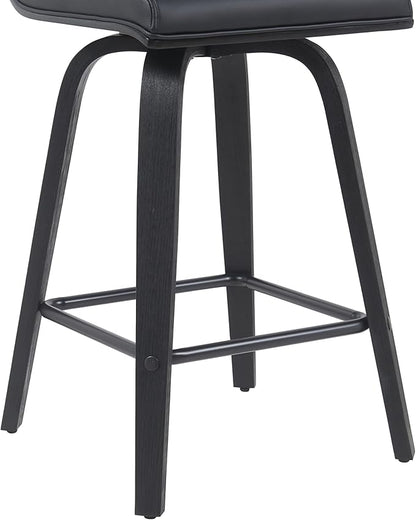 Armen Living Vienna Modern Swivel 26" Counter Height Barstool with Black Faux Leather and Black Wood Finish
