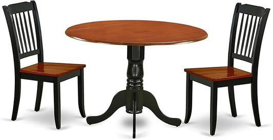 East West Furniture DLDA3-BCH-W 3 Piece Dining Room Table Set Contains a Round Kitchen Table with Dropleaf and 2 Dining Chairs, 42x42 Inch, Black & Cherry
