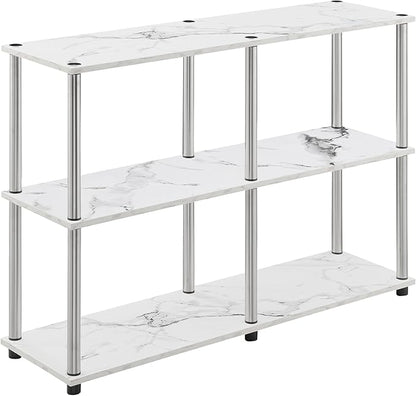 Convenience Concepts Designs2Go No Tools 3 Tier Wide Console Table 42" - Modern Accent with Shelves for TV Media Center, Office Desk Extension, Entryway Display, & Home Storage, White Faux Marble