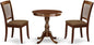 East West Furniture ESDA3-MAH-C 3 Piece Kitchen Table Set for Small Spaces Contains a Round Dining Table with Pedestal and 2 Linen Fabric Dining Room Chairs, 30x30 Inch, Mahogany