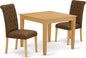 East West Furniture OXBR3-OAK-18 3 Piece Dinette Set for Small Spaces Contains a Square Dining Room Table and 2 Brown Linen Linen Fabric Upholstered Chairs, 36x36 Inch, Oak