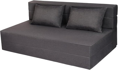 Folding Sofa Bed, Foldable Bed Sleeper Chair with Pillow, Convertible Sofa Bed with Washable Cover, Fold Out Couch,Futon Couch for Living Room, Dorm, Guest Room, Queen Size, Dark Grey