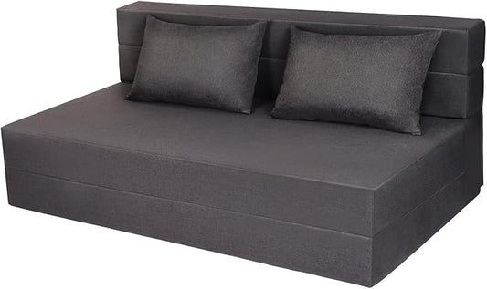 Folding Sofa Bed, Foldable Bed Sleeper Chair with Pillow, Convertible Sofa Bed with Washable Cover, Fold Out Couch,Futon Couch for Living Room, Dorm, Guest Room, Queen Size, Dark Grey
