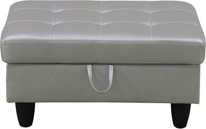 NicBex Sectional Couch 3 Pieces Sofa Set with Left Chaise Synthetic Leather L Shaped Cloud Couch for Living Room Furniture Sets with Storage Ottoman, Modular Sofa for Living Room & Apartment, Silver