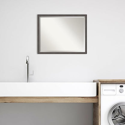 Amanti Art Silver Bathroom Mirror for Over Sink, 24x30 Florence Pewter Rectangle Vanity Mirror, Large Casual Frame, Hangs Horizonally and Vertically, Bathroom Wall Decor, Beveled Edge from WI, USA