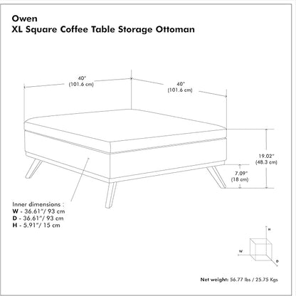 SIMPLIHOME Owen 40 inch Wide Mid Century Modern Square XL Coffee Table Storage Ottoman in Distressed Black Vegan Faux Leather, Assembled, for The Living Room, Entryway and Family Room
