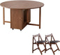 Walnut Round Folding Dining Table with 2 Chairs, Walnut Solid Wood Folding Chair Set of 2, Space Saving Foldable Dining Table with 2 Chairs