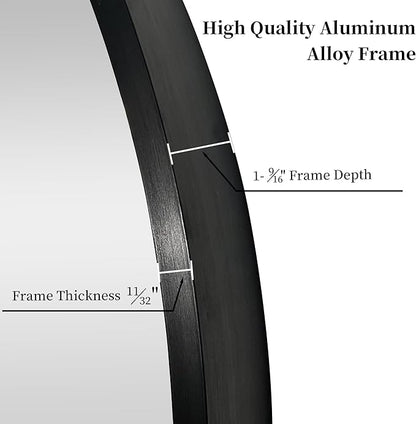 36 inch Large Black Round Mirror for Wall Decor, Brushed Metal Framed Circle Mirror for Bathroom, Vanity, Bedroom, Living Room, Entryway Decor