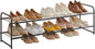 YMYNY Freestanding Shoe Racks, 2 Tiers Stackable & Adjustable Shoe Storage Shelf, Extra Large Capacity Shoe Organizer Stand for 12-18 Pairs, for Entryway, Closet, Bedroom, Black, 42.9" L, UHXJ303B