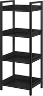 Rolanstar Bookshelf, 4-Tier Storage Rack, Narrow Corner Bookshelf, Display Wooden Shelves for Living Room, Bathroom, Balcony, Kitchen,Black