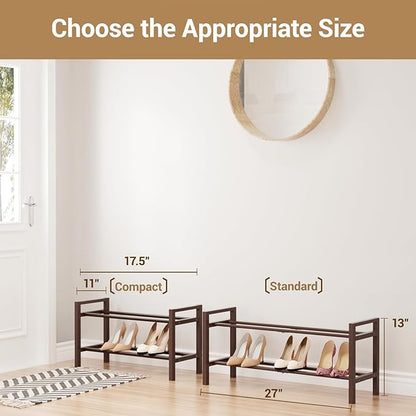 Haddockway Bamboo Shoe Rack for Closet, Free Standing Shoe Organizer with Smooth Round Rods & Convenient Handles, Stackable Shoe Storage Shelf for Entryway, Hallway(Brown, 2-Tier)