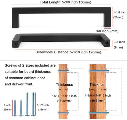 KOOFIZO 30-Pack Solid Square Bar Cabinet Handle - Black Furniture Pull, 5 Inch/128mm Screwhole Distance for Kitchen Cupboard Door, Bedroom Dresser Drawer, Bathroom Wardrobe Hardware