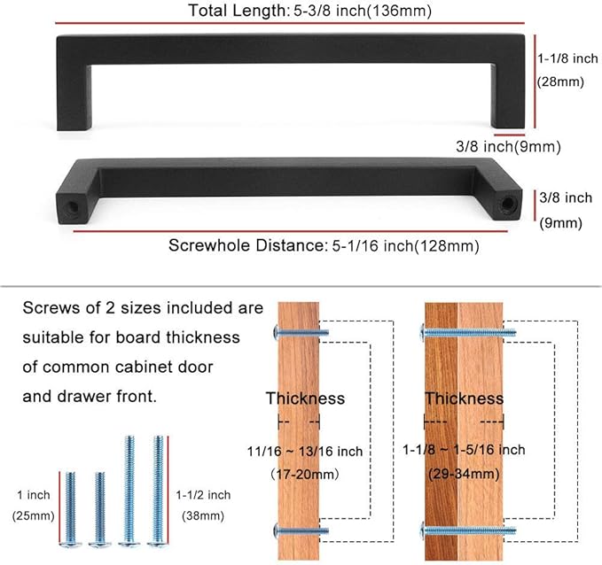 KOOFIZO Solid Square Bar Cabinet Handle - Brushed Nickel Furniture Pull, 5 Inch/128mm Screwhole Distance, 10-Pack for Kitchen Cupboard Door, Bedroom Dresser Drawer, Bathroom Wardrobe Hardware