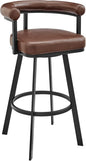Armen Living Magnolia Swivel Bar Stool in Black Metal with Brown Faux Leather