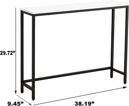 loglus Console Table for Entryway, Faux Marble MDF Sofa Table with Golden Frame (Single Layer, Black Frame)