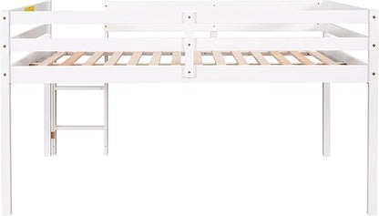HomSof Full Loft Bed with Guard Rail & Ladder,No Box Spring Needed,Easy Assembly,White
