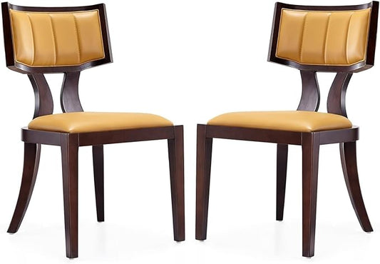 Manhattan Comfort Pulitzer Faux Leather Dining Chairs Set of 2, Solid Beech Wood with Walnut Finish, Iconic Greek Design, Fully Assembled Accent Kitchen Furniture, Camel