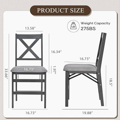 COLAMY Folding Dining Chairs Set of 2, Foldable Chairs with Padded Seats, Wood Folding Dining Room Chairs for Kitchen, Party, Camping, Dark Grey