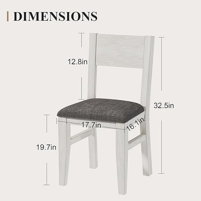 Solid Wood Dining Chairs Set of 4, Farmhouse Kitchen Chairs with Upholstered Cushion, Easy Assembly for Dining Room, Kitchen, Washed Gray