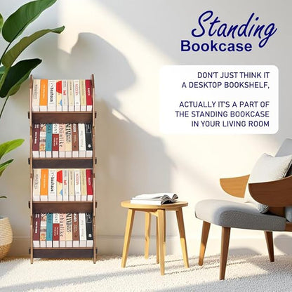 2 Pack Desktop Bookshelf, Stackable Book Organizer with Handle, Storage Rack for CD/Magazine/File Folder, Portable Small Bookshelf for Study, Living Room, Kid's Room, No Nails, Medium Size