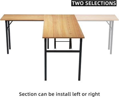 DlandHome Reversible L-Shaped Desk Large Corner Desk Folding Table Computer Desk Home Office Table Computer Workstation, Teak DND-ND11-TB