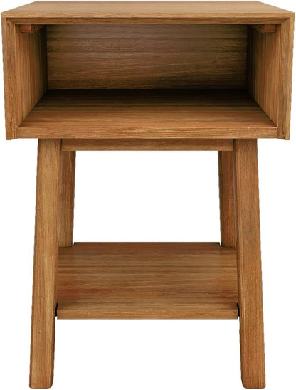 Plank+Beam Wooden Side Table with Cubby Storage Shelf, Mid Century Modern End Tables for Living Room, Small Solid Wood Nightstand, Bedside Tables, Bedroom Furniture, Pecan