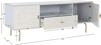 SAFAVIEH Genevieve TV Stand for up to 65" Flatscreen – Grey & White Washed Finish, Mid-Century Modern Storage Cabinet, Entertainment Media Console (MED5000E)