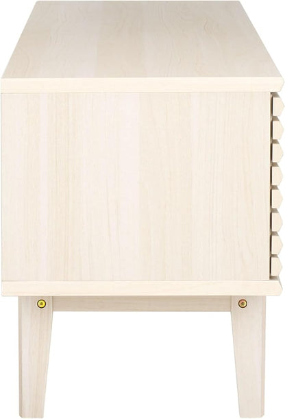 SAFAVIEH Aricia TV Stand for up to 65" Flatscreen – Bleached White, 2 Sliding Doors with Interior Storage, 1 Open Shelf, Entertainment Media Console (MED9633C)