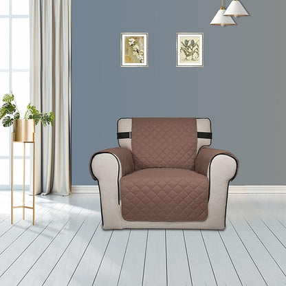 PureFit Reversible Sofa Cover Water Resistant Chair Couch Cover, Machine Washable Furniture Cover with Non-Slip Foam and Adjustable Strap for Dogs, Pets (Chair, Brown/Beige)
