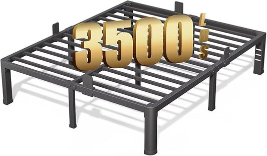 FUIOBYVV 14 Inch Queen Bed Frame with Rounded Corner and Headboard Hole Mattress Retainers 3500 LBS Metal Heavy Duty Steel Slats Support No Box Spring Needed Platform Noise Free Easy Assembly