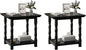 DWVO Farmhouse Square Coffee Table Set of 2, Antique Accent Side Table with Floor Shelf, 23.6"x 23.6" Living Room Furniture, Black