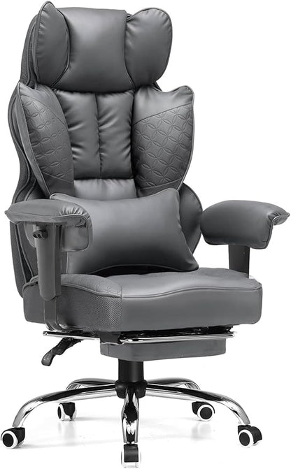 GTRACING Big and Tall Gaming Chair 400lbs Heavy Duty Office Chair with Foot Rest & Ergonomic Pocket Spring Lumbar Support, High Back 3D Saddle Shaped Cushion for Back Pain Relief, Grey