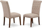East West Furniture BRP3T04 Bremond Parson Dining Room Chairs - Button Tufted Nailhead Trim Light Tan Linen Fabric Padded Chairs, Set of 2, Mahogany