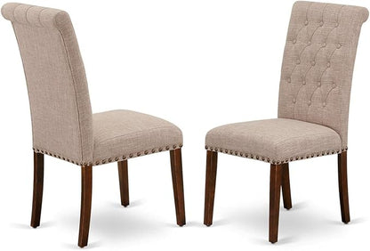 East West Furniture OXBR5-MAH-04 5 Piece Dining Room Table Set Includes a Square Wooden Table and 4 Light Tan Linen Fabric Upholstered Parson Chairs, 36x36 Inch, Mahogany
