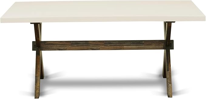 East West Furniture X727MZ716-6 6 Piece Dinette Set Contains a Rectangle Dining Table with X-Legs and 4 Dark Khaki Linen Fabric Parson Chairs with a Bench, 40x72 Inch, Multi-Color