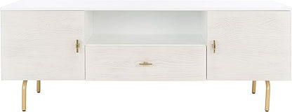 SAFAVIEH Genevieve TV Stand for up to 65" Flatscreen – White & White Washed Finish, Mid-Century Modern Storage Cabinet, Entertainment Media Console (MED5000C)