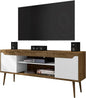 Manhattan Comfort Bradley Mid Century Modern TV Stand for Televisions up to 60 Inches, Living Room Entertainment Center with Storage, Media Shelves and Soft Close Doors, Rustic Brown/White