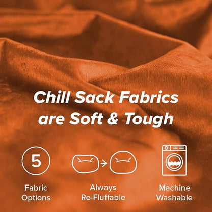 Chill Sack Bean Bag Chair - 5' Giant Memory Foam Lounge Chair with Soft Microfiber Cover – Cozy Furniture for Living Room, Dorm, & Kids' Rooms – Comfortable 5 Ft, Microsuede Lounge Sofa, Orange