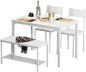 soges 4 Person Dining Table Set,43.3 inch Kitchen Table Set for 4,2 Chairs with Backrest,2-Person Bench with Storage, White Rack,Nesting Furniture Set for Dining Room and Restaurant, White
