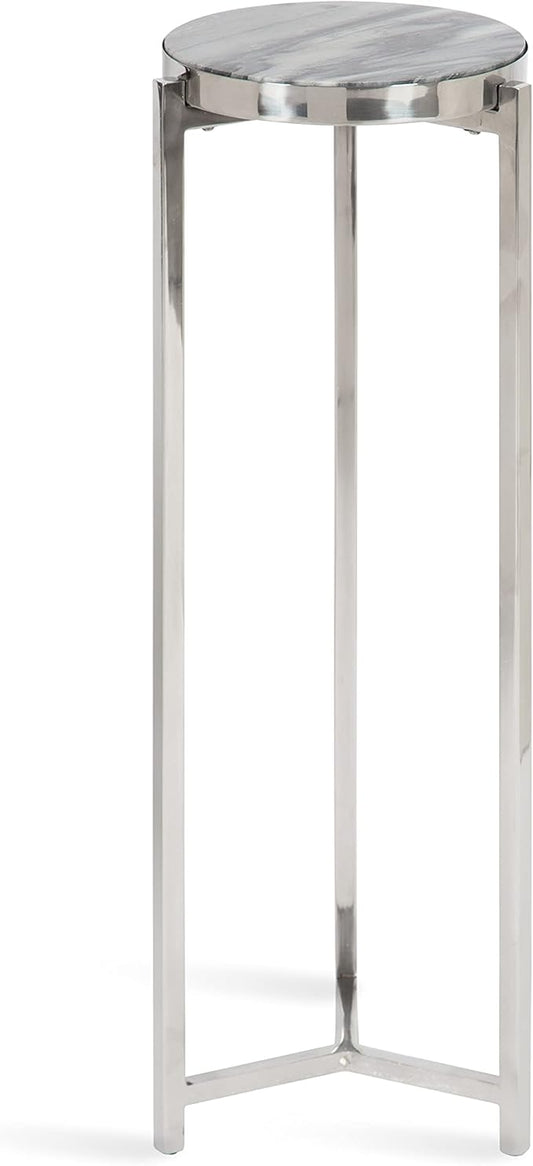 Kate and Laurel Aguilar Modern Drink Table; 9 x 9 x 23; Gray and Silver; Genuine Marble Accent Table for Small Spaces