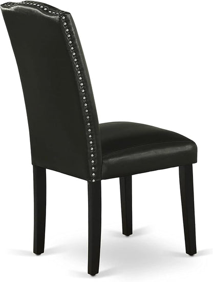 East West Furniture ESEN3-BCH-69 3 Piece Kitchen Table & Chairs Set Contains a Round Dining Room Table with Pedestal and 2 Black Faux Leather Parson Dining Chairs, 30x30 Inch, Black & Cherry