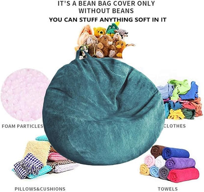 Kisoy Bean Bag Chair Cover (No Filler) Stuffed Animal Storage Bean Bag Cover Pets Dogs/Cats Lazy Beds. Washable Ultra Soft Corduroy Stuffed for Organizing Plush Toys or Textile, Sack Bean Bag