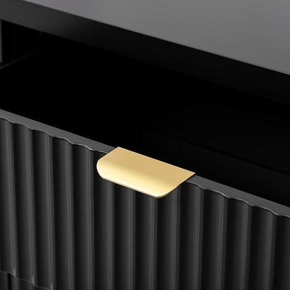 Merax Modern Wave-Pattern Sideboard Cabinet with 2 Drawers and 4 Doors,Buffet Cabinet,Aluminum Arc Handles,Scandinavian Style,Suitable for Entryway, Living Room,Foyer,Black