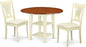 East West Furniture SUPL3-BMK-C 3 Piece Dining Table Set Contains a Round Dining Room Table with Dropleaf & Shelves and 2 Linen Fabric Upholstered Chairs, 42x42 Inch, Buttermilk & Cherry