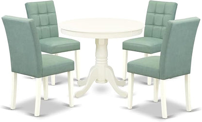 East West Furniture ANAS5-LWH-43 5 Piece Dinner Table Set contain A Wooden Table and 4 Willow Green Polyester Fabric Kitchen Chairs with Stylish Back- Linen White Finish